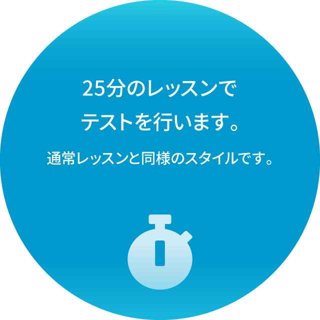 25分の英会話レッスンでテストを行います。(通常レッスンと同様のスタイルです） 